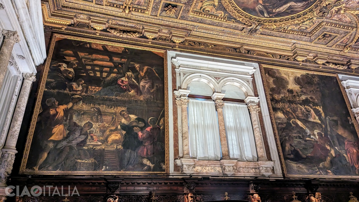 "The Adoration of the Shepherds" (left) and "The Baptism of Christ" (right)