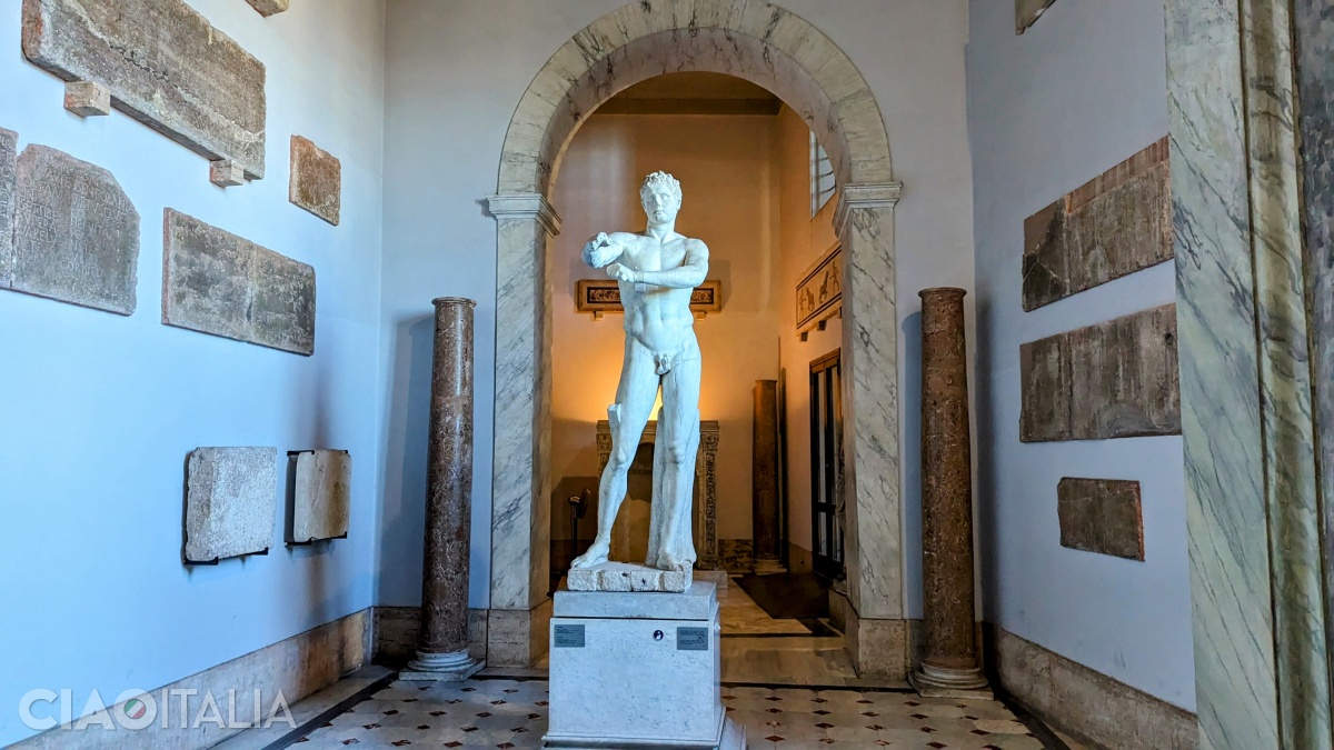The Apoxyomenos sculpture is a marble copy from the 1st century AD of an earlier bronze statue.