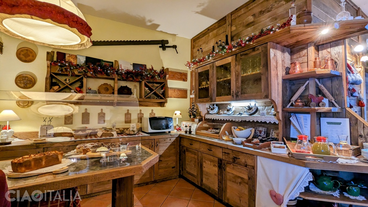 The buffet breakfast includes both sweet and savory items.