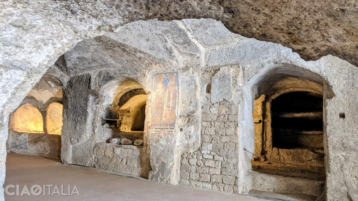 On the wall, a fresco depicts Saint Agrippino wearing bishop's vestments.