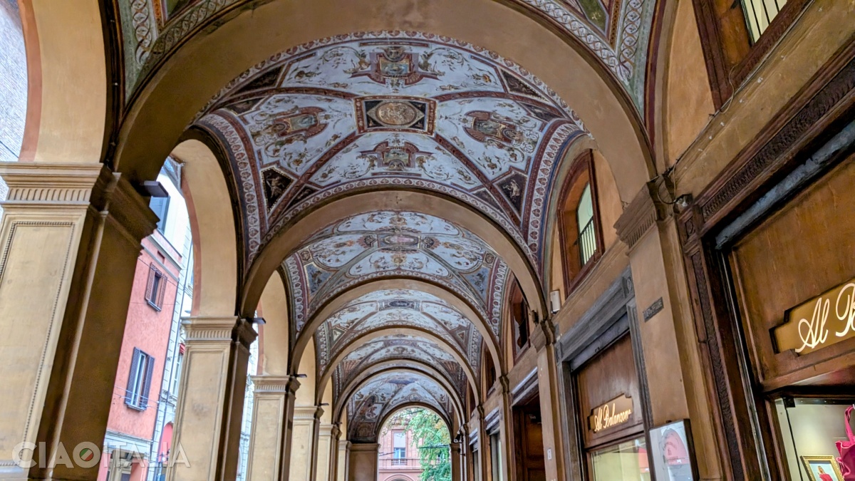 The painted porticoes on Via Farini