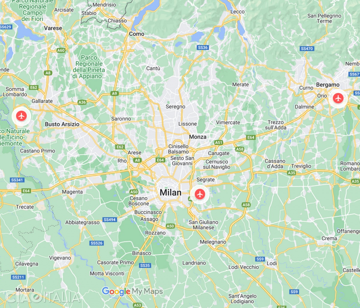Milan airports map