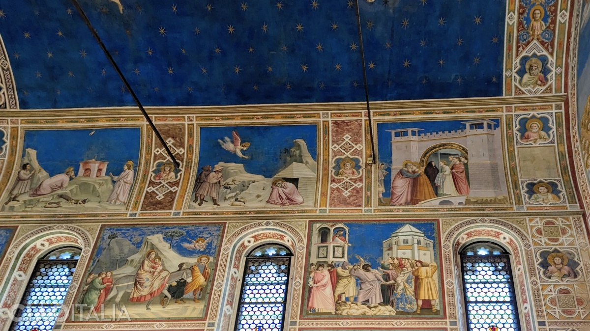 In the upper register (from left to right): "The Sacrifice of Joachim", "The Dream of Joachim", and "The Meeting of Joachim and Anna at the Golden Gate"