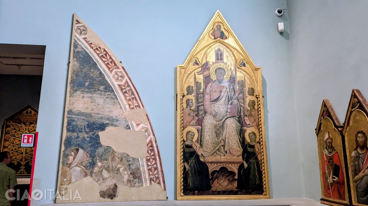 Giotto (left) - "Head of a Shepherd" (1315) and Jacopo del Casentino (right) - "St. Bartholomew and Angels" (1340)