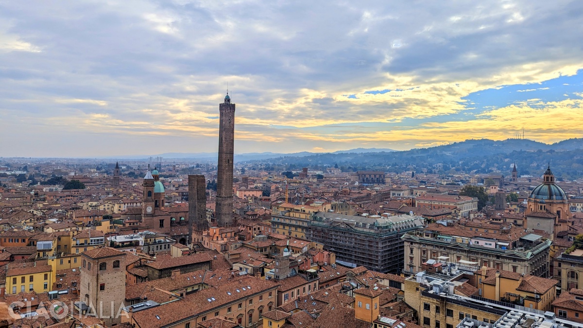 The view from the Prendiparte Tower towards the two leaning towers.