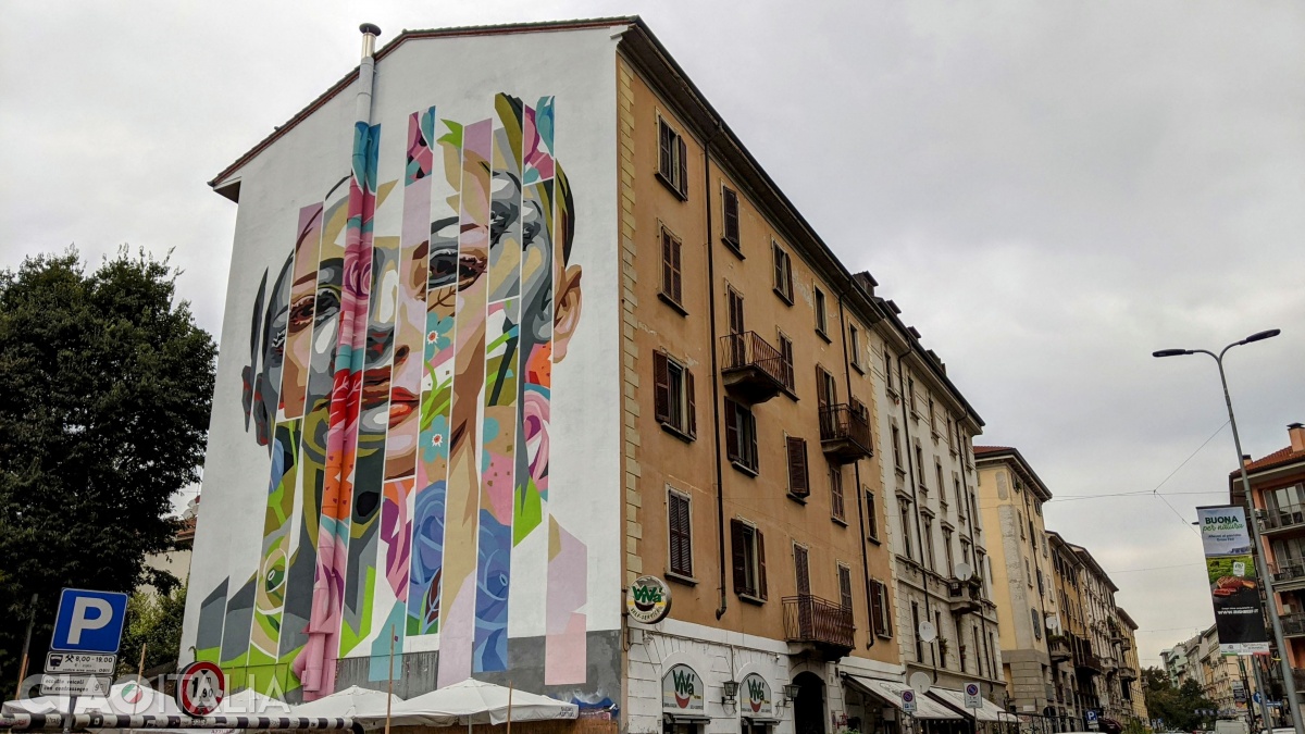 A mural in the Isola district, dedicated to the Milanese ballerina Aida Accolla.