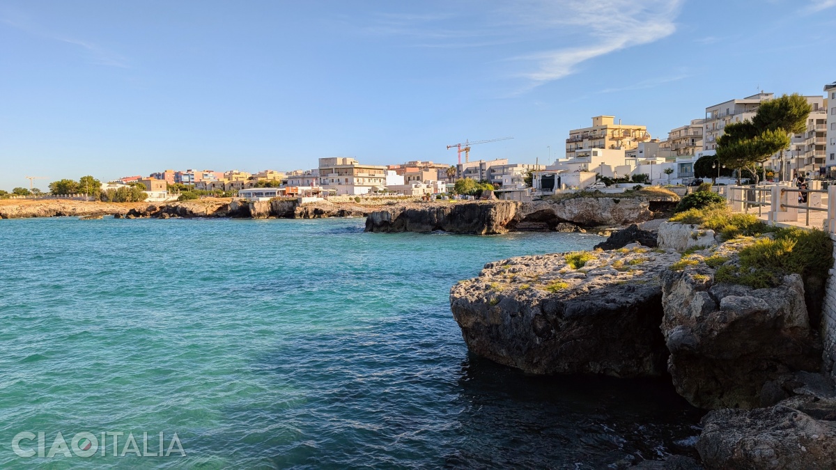 Small sandy beaches are hidden among the rocky coves south of the town of Monopoli.