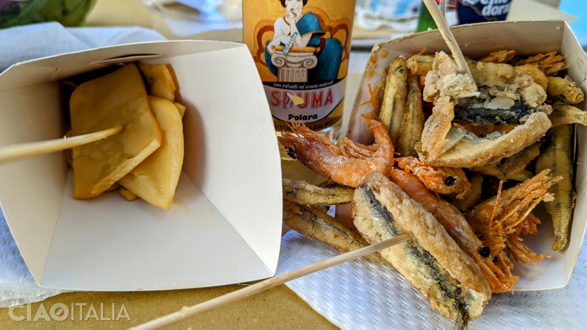 "Panelle" and "cuopo di mare" (a paper cone filled with fried fish and seafood)