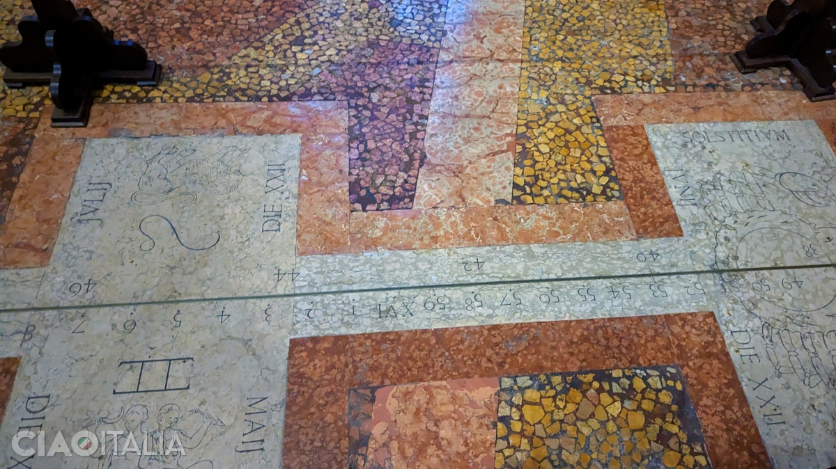 The marble floor is marked with zodiac signs, the months, equinoxes, and solstices.