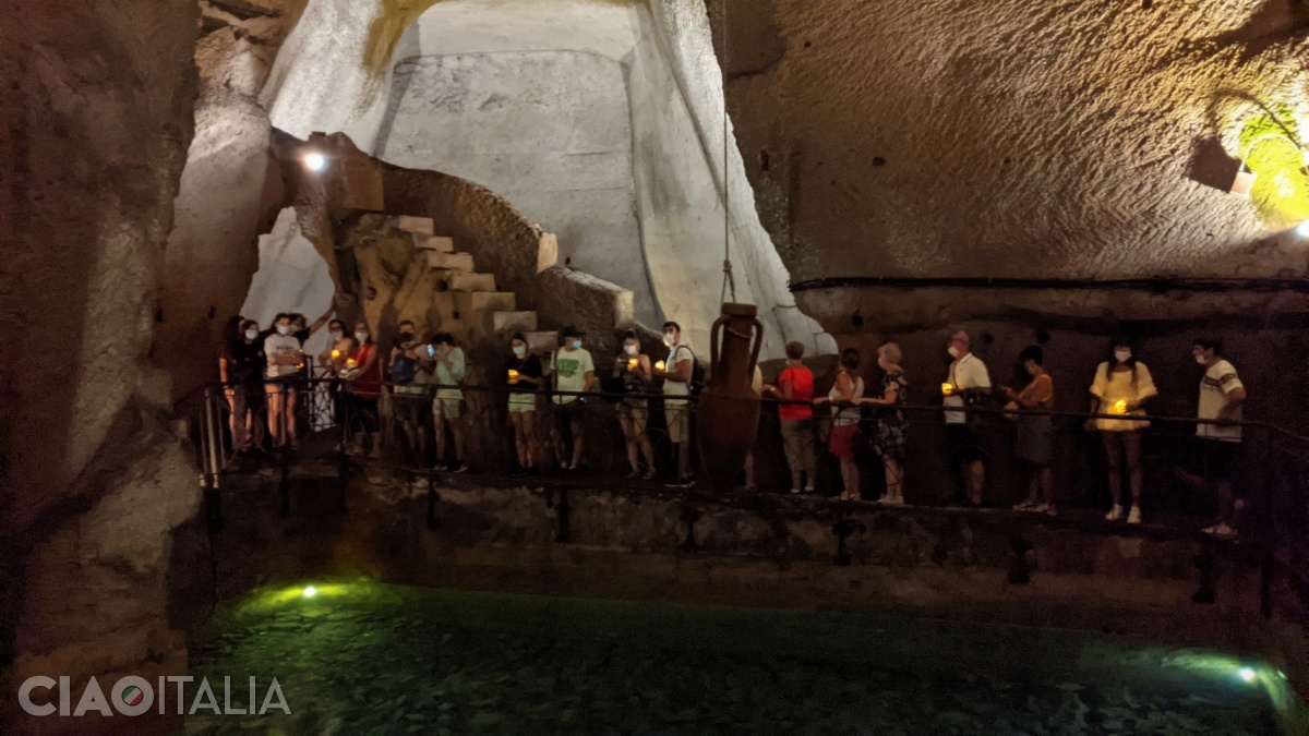 After passing through the narrow tunnel, you will reach the water cistern from the Roman period.