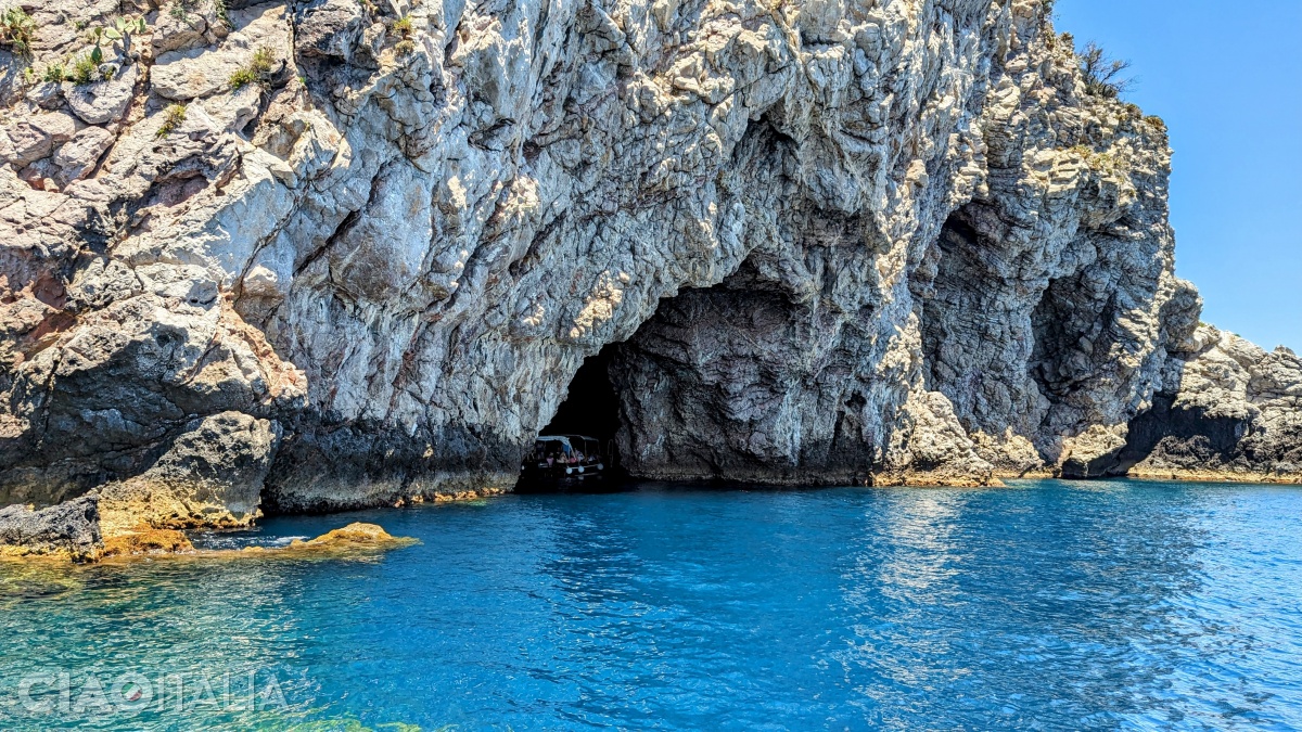 The Grotta Azzurra is located near Capo Sant'Andrea.