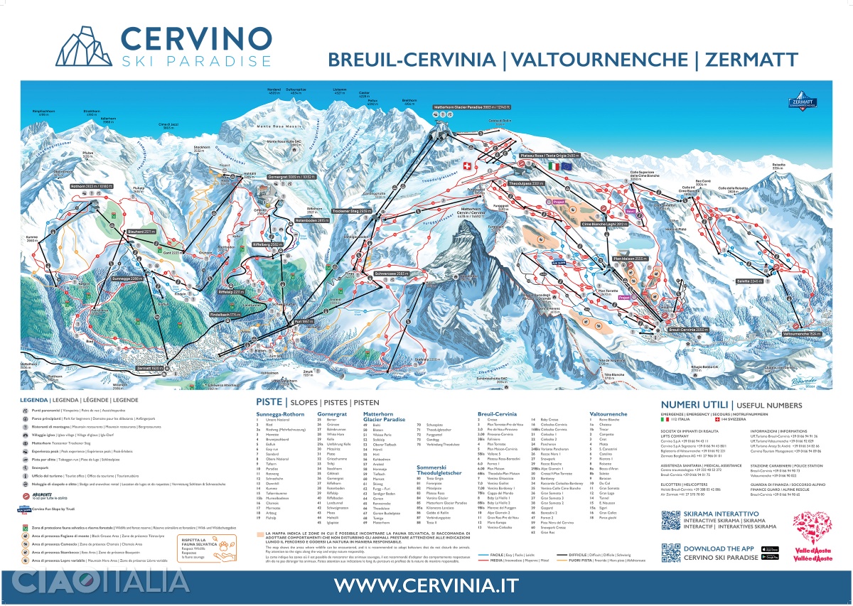 Cervino Ski Paradise ski area map