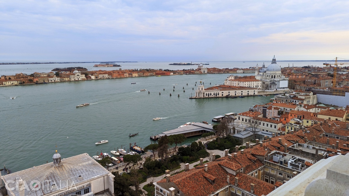 The view from the St Mark’s Campanile toward Giudecca Island and Punta della Dogana