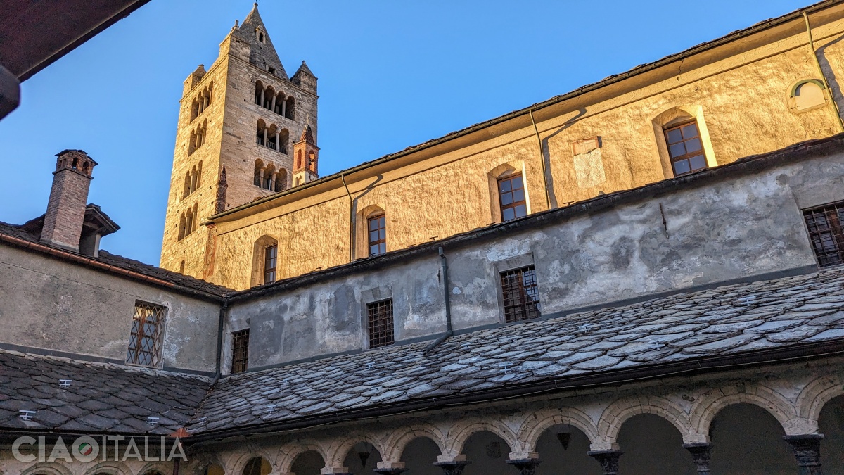 From the cloister, you can see the church bell tower.