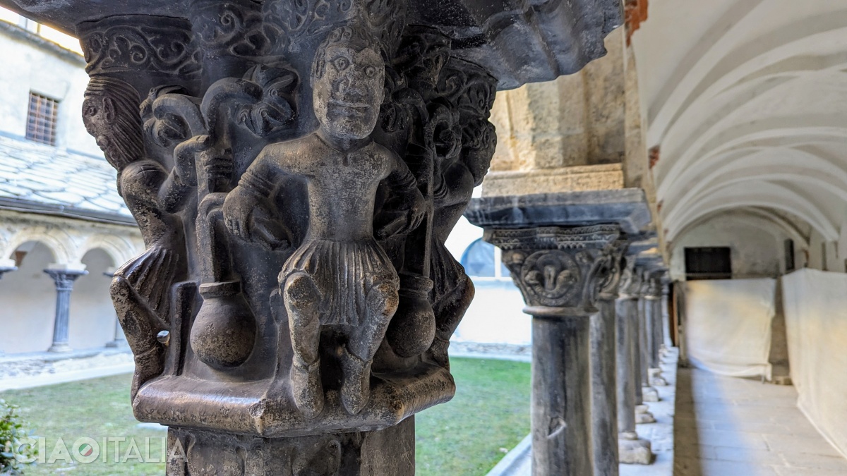The carved capitals are all different from one another.