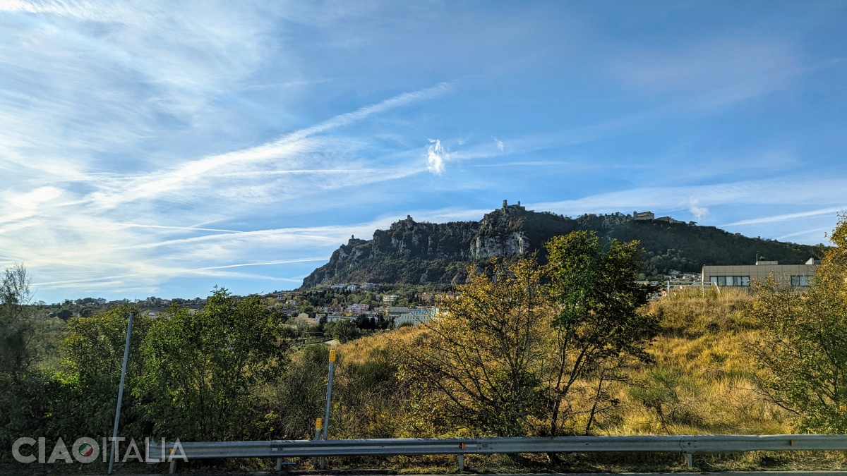 The three castles stand out on the mountain of San Marino even from the road.