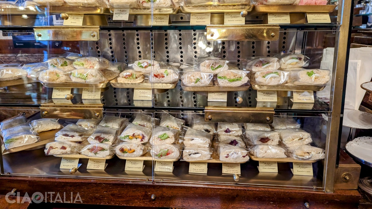 There are several dozen types of tramezzini to choose from at Caffè Mulassano.