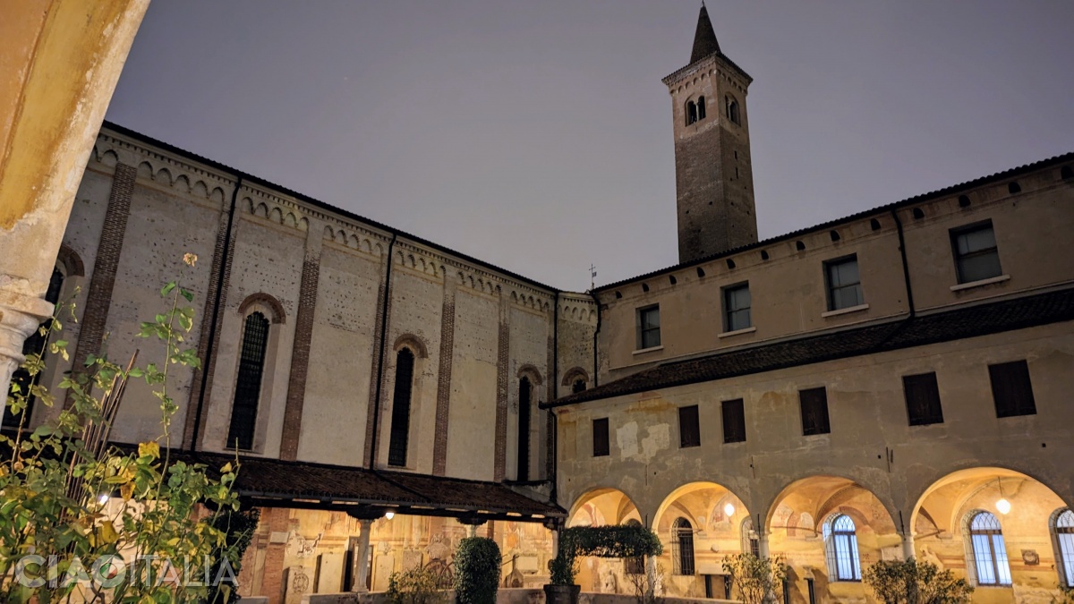 The cloister of the monastery and the tower of the Church of San Francesco