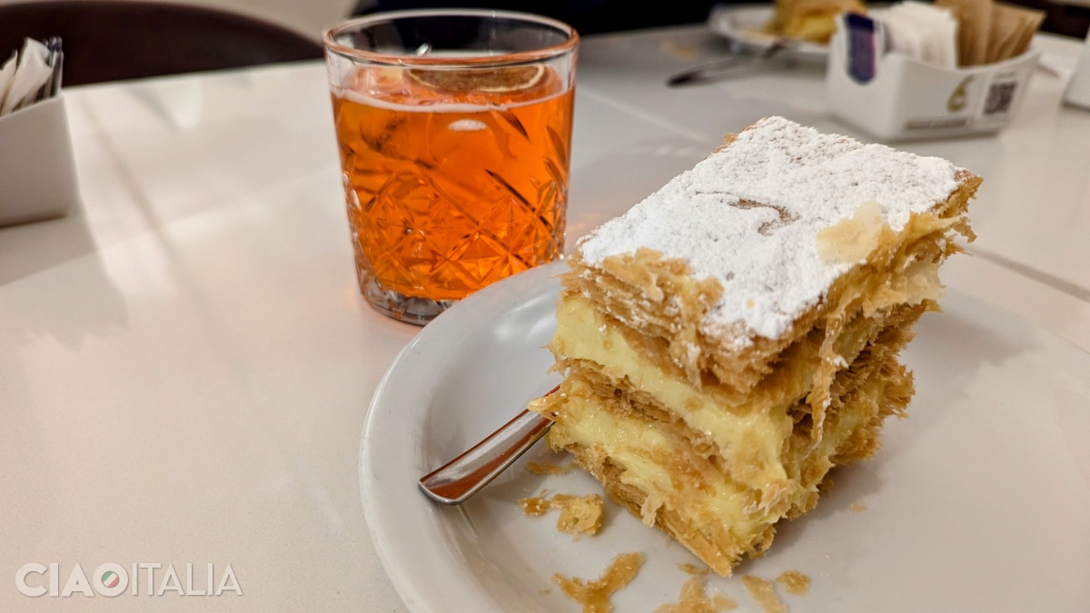 Millefoglie and Aperol Spritz at Pasticceria Graziati