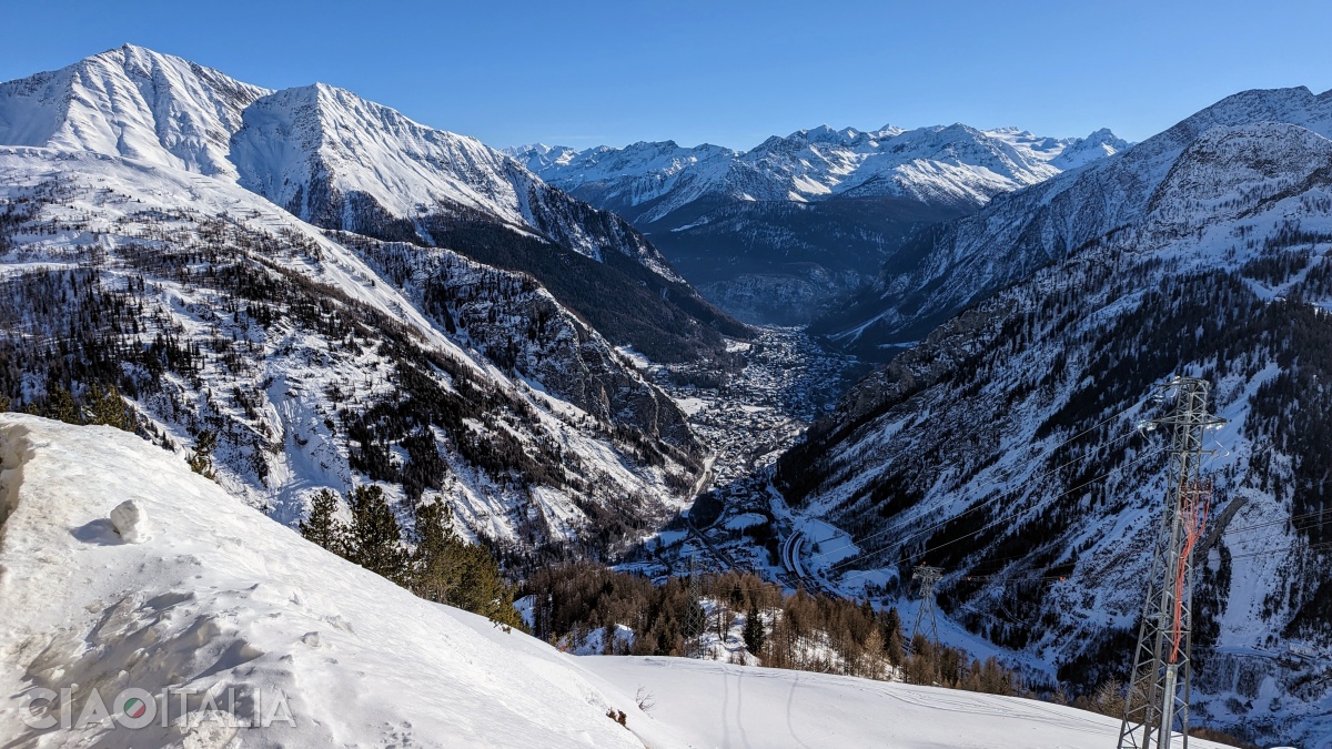 The view from the cable car towards Courmayeur