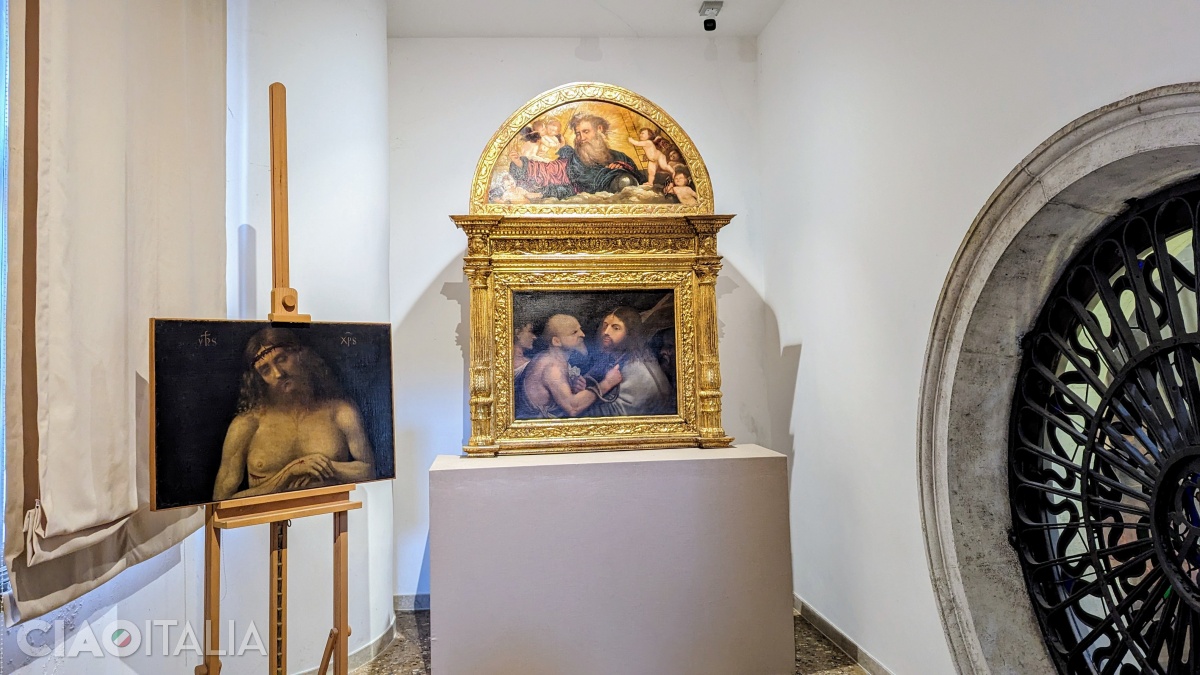 In the center: "Christ Carrying the Cross" (Giorgione) and "The Eternal Father with Angels" (Titian)