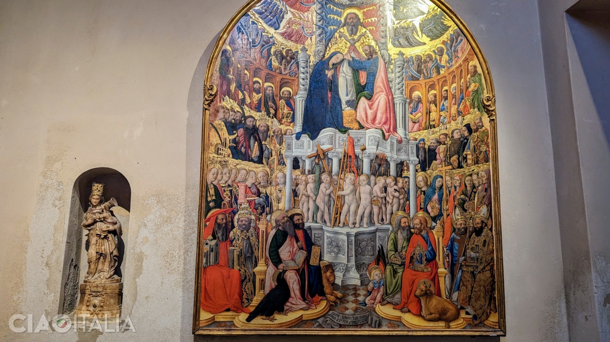 Antonio Vivarini and Giovanni d'Alemagna - "The Coronation of the Virgin" (15th century, right) and "The Virgin and Child" (Venetian sculptor, 14th century)