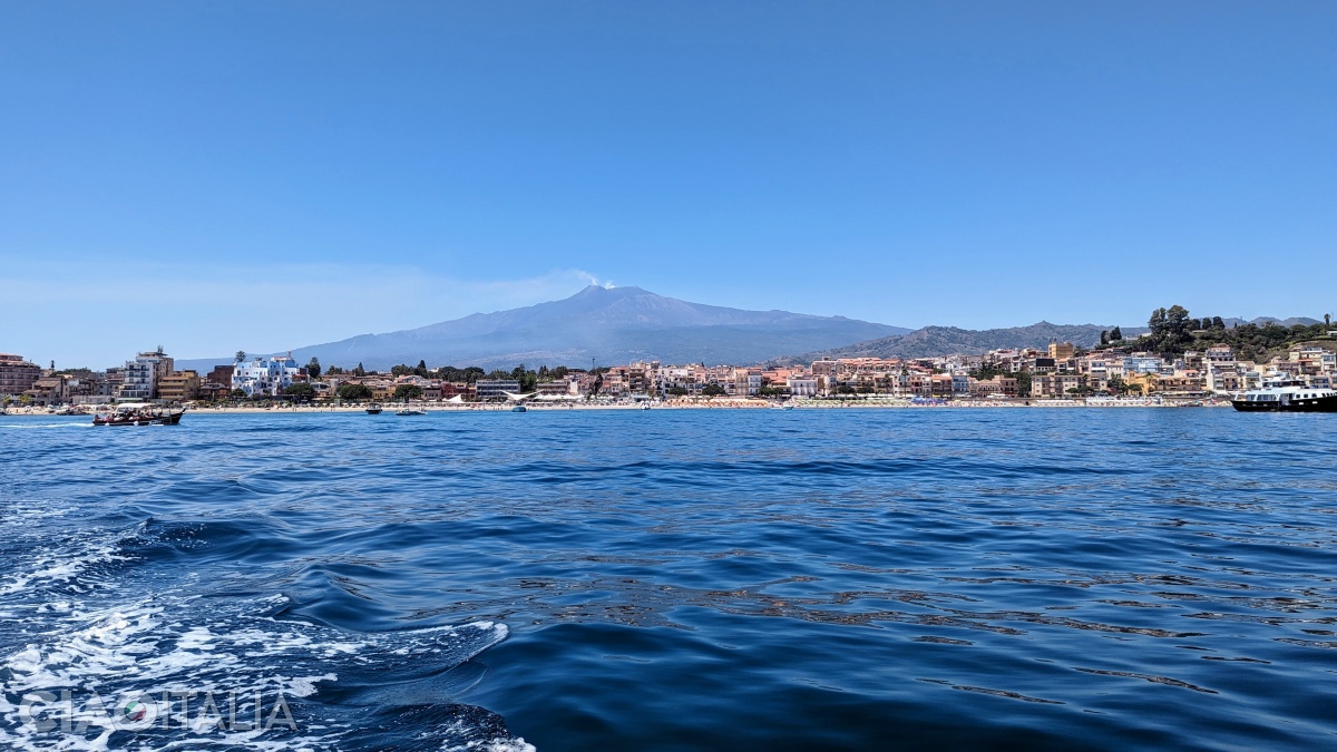 The seaside resort of Giardini Naxos, with Mount Etna in the background