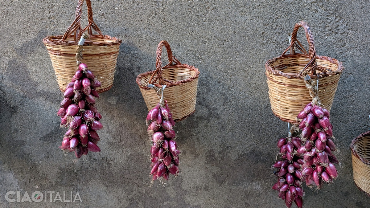 Onions decorate the walls in Tropea.