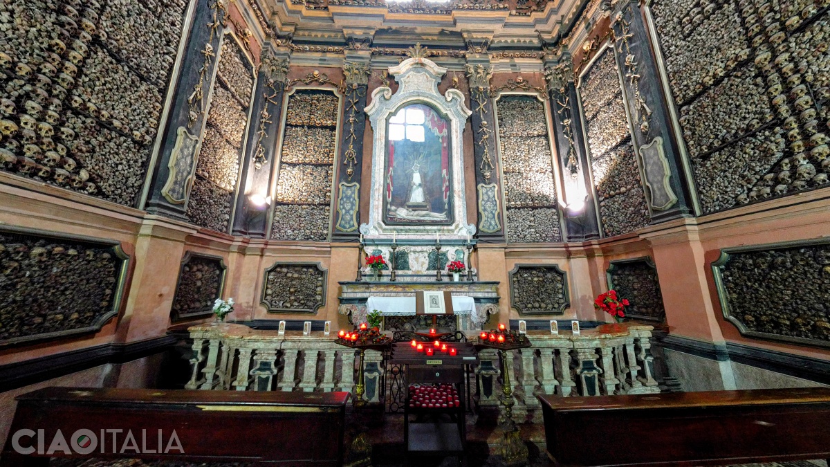 The chapel of the San Bernardino alle Ossa church is decorated with skulls and bones