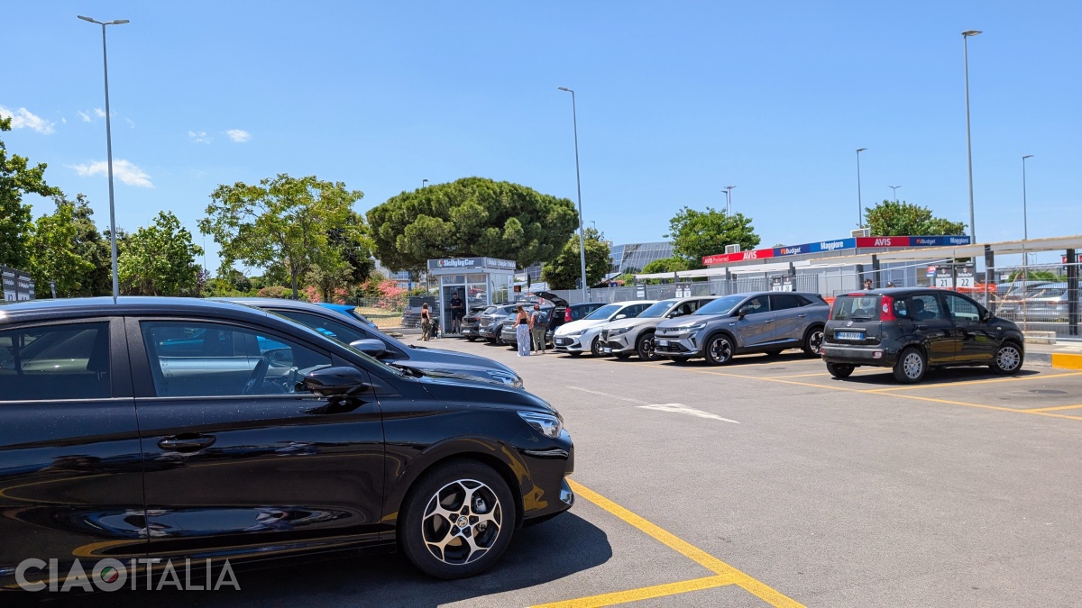 The rental car parking lot at Bari Airport