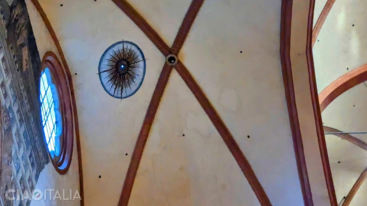 At noon, sunlight enters through the opening in the church ceiling.