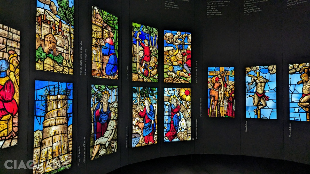 The stained-glass hall in the Museo del Duomo