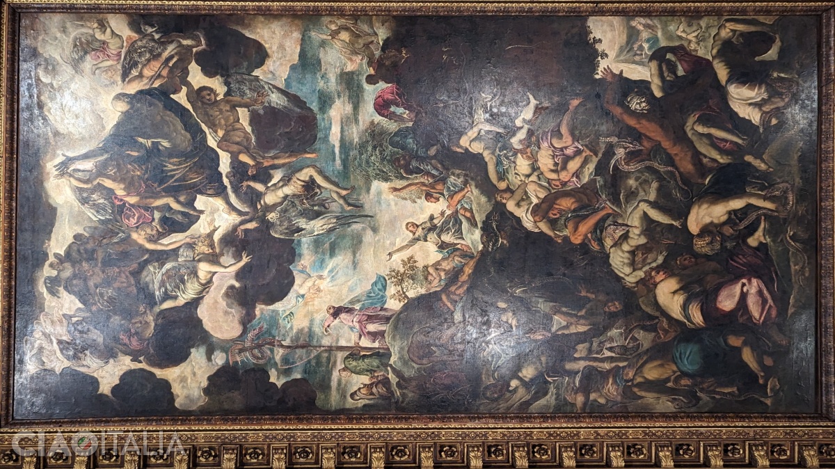 "The Bronze Serpent" was the first painting Tintoretto painted on the ceiling of the hall.