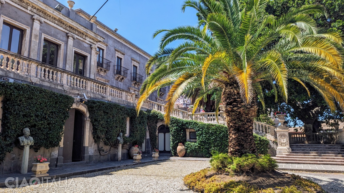 The garden of Villa Cerami, with the monumental staircase.