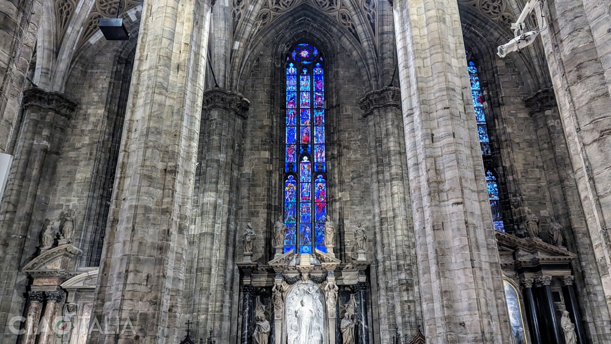 In the Milan Cathedral, there are 55 large stained-glass windows.