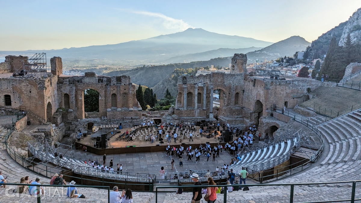 The ancient theater of Taormina offers a spectacular view.