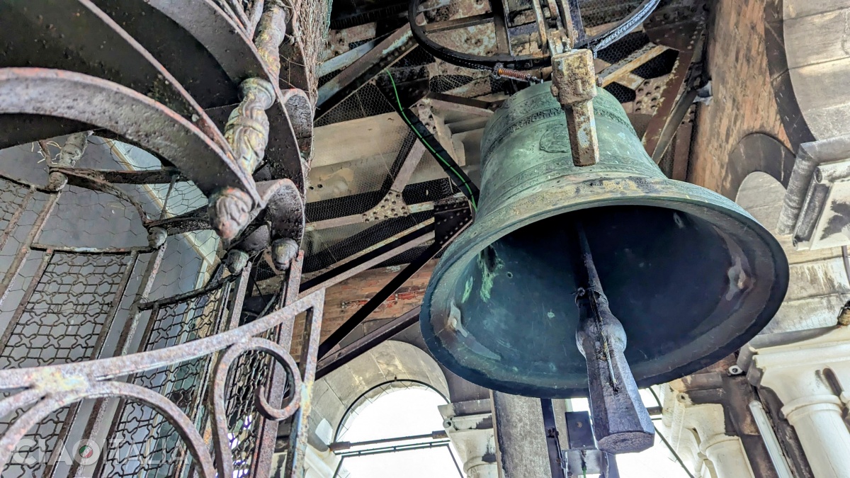From the terrace, you can see the bells inside the tower.