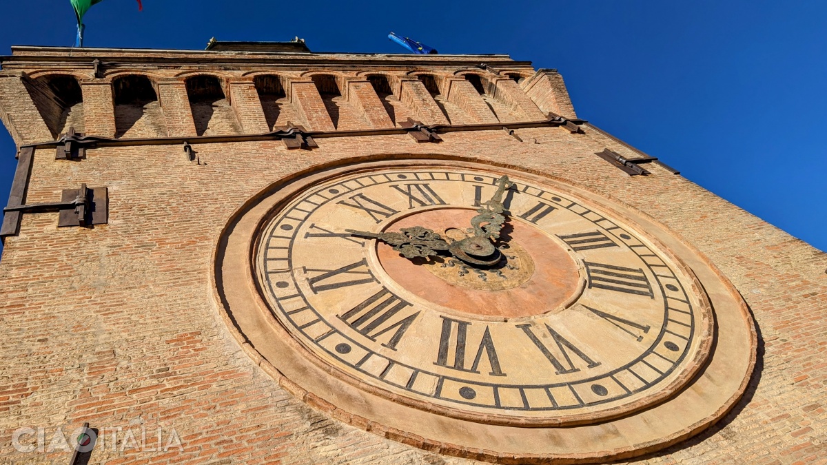 The clock on the tower is one of the largest in Italy.