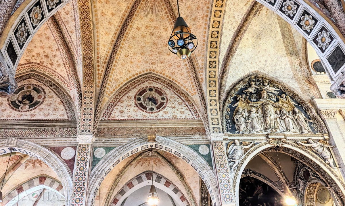 The ceiling of the Santa Maria delle Grazie Church is richly decorated.