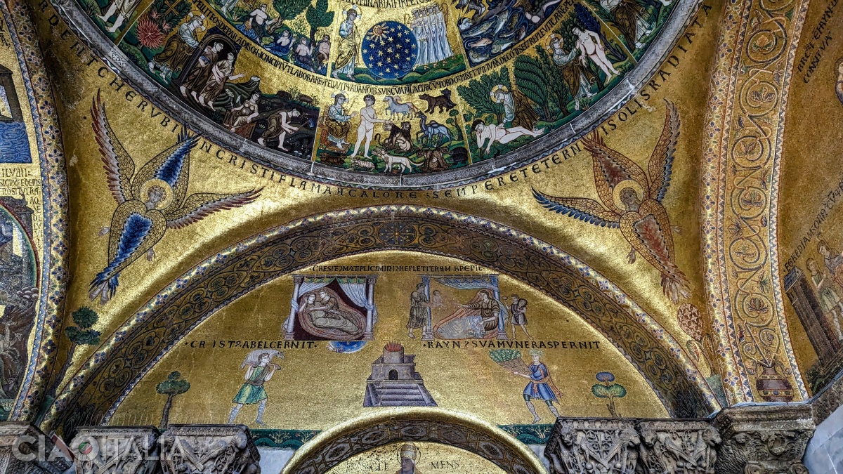 The interior of St. Mark's Basilica will overwhelm you with the richness of the mosaics set against a golden background.