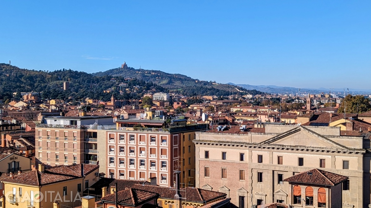 The Basilica of San Luca is located on the top of the della Guardia hill.