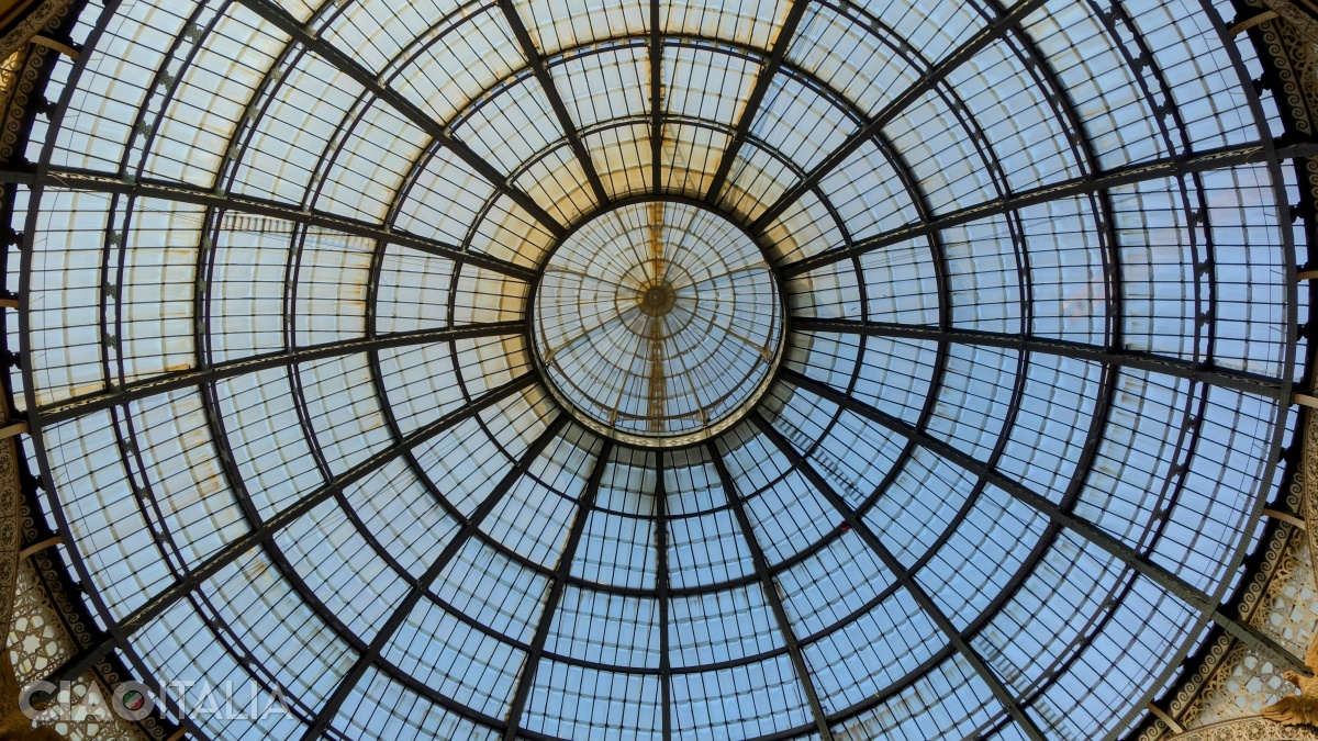 The large iron and glass dome was considered one of the engineering achievements of the Galleria Vittorio Emanuele II.