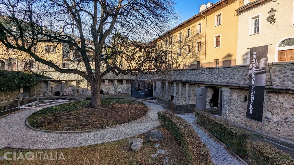 The entrance to the cryptoporticus is in the garden to the left of the cathedral.