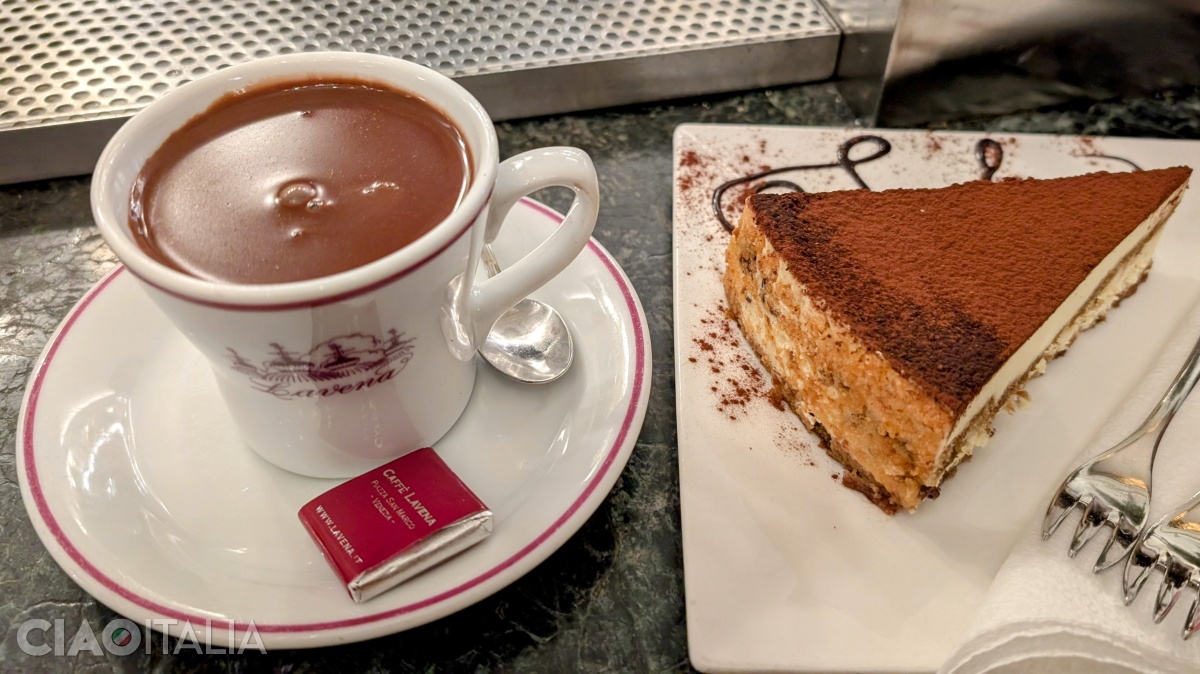 Hot chocolate and tiramisù at Caffè Lavena