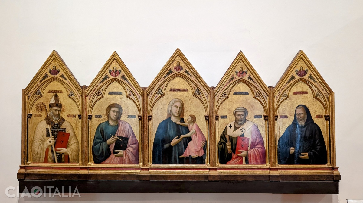 Giotto - "Madonna and Child with Saints" (1295-1300), part of the polyptych altarpiece from Badia. Giotto is the painter who influenced the entirety of Western European art.