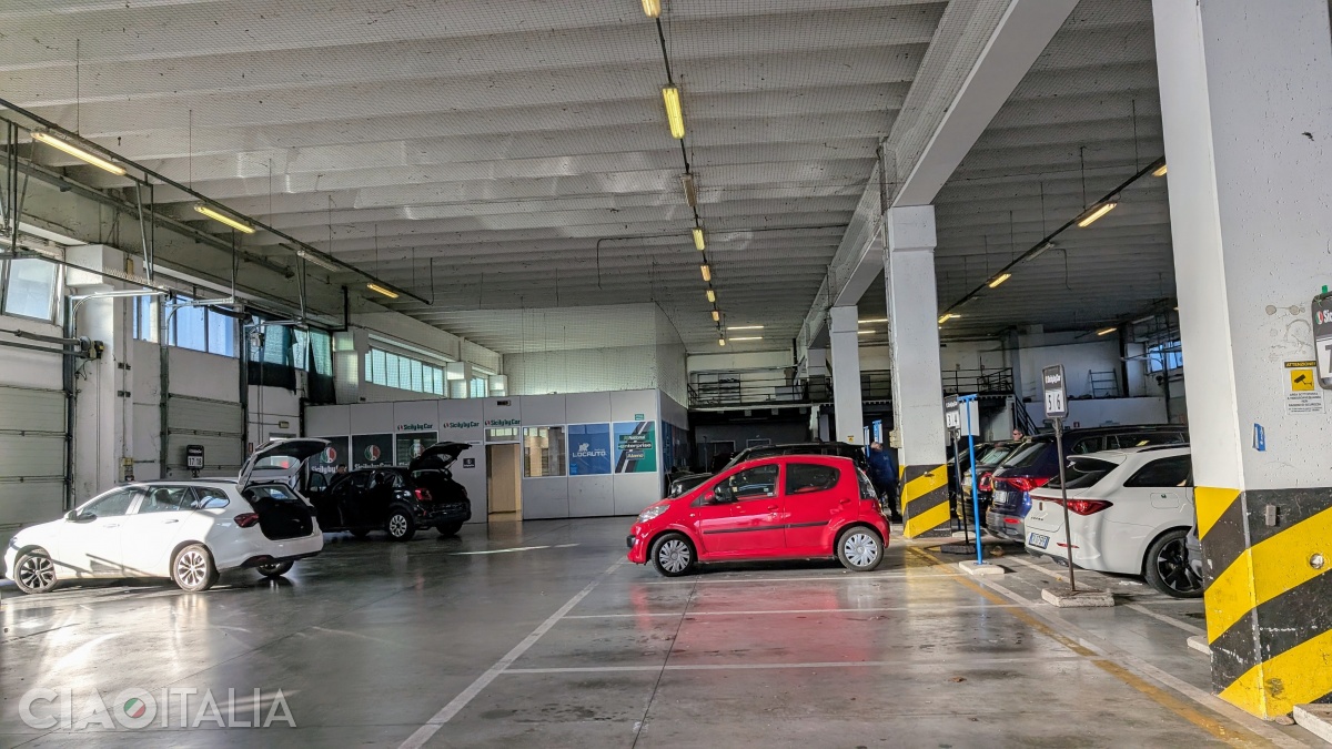 The interior area of the car rental parking lot