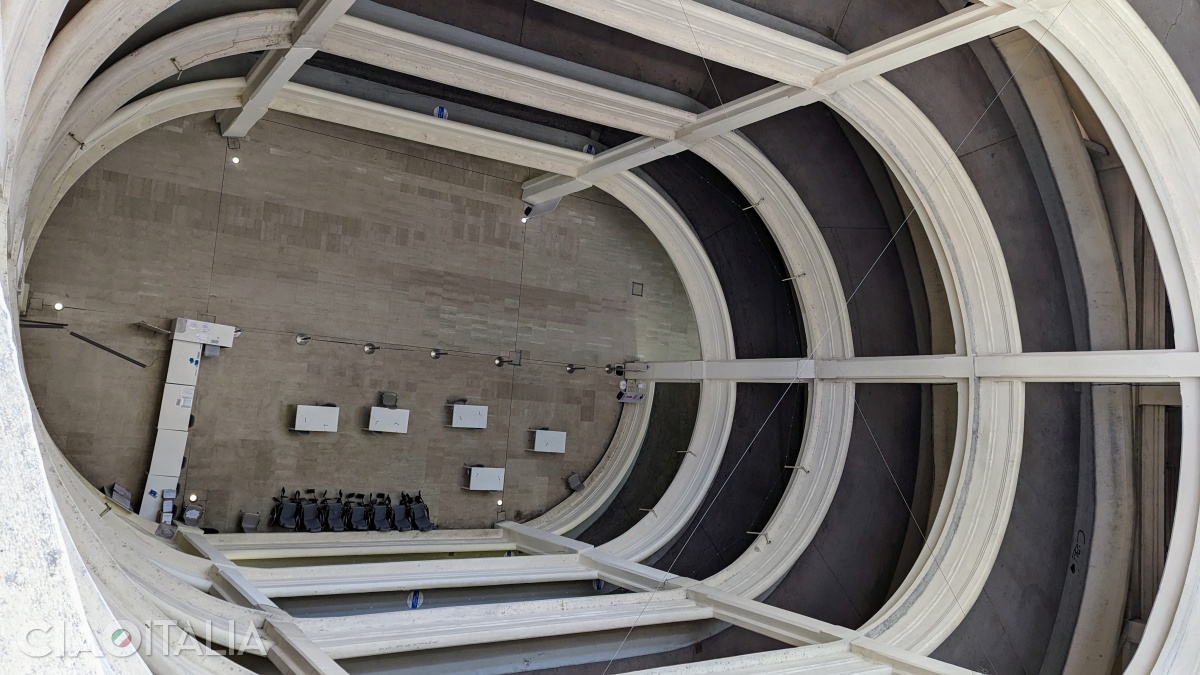 The helical ramp that cars used to reach the factory’s roof for testing.
