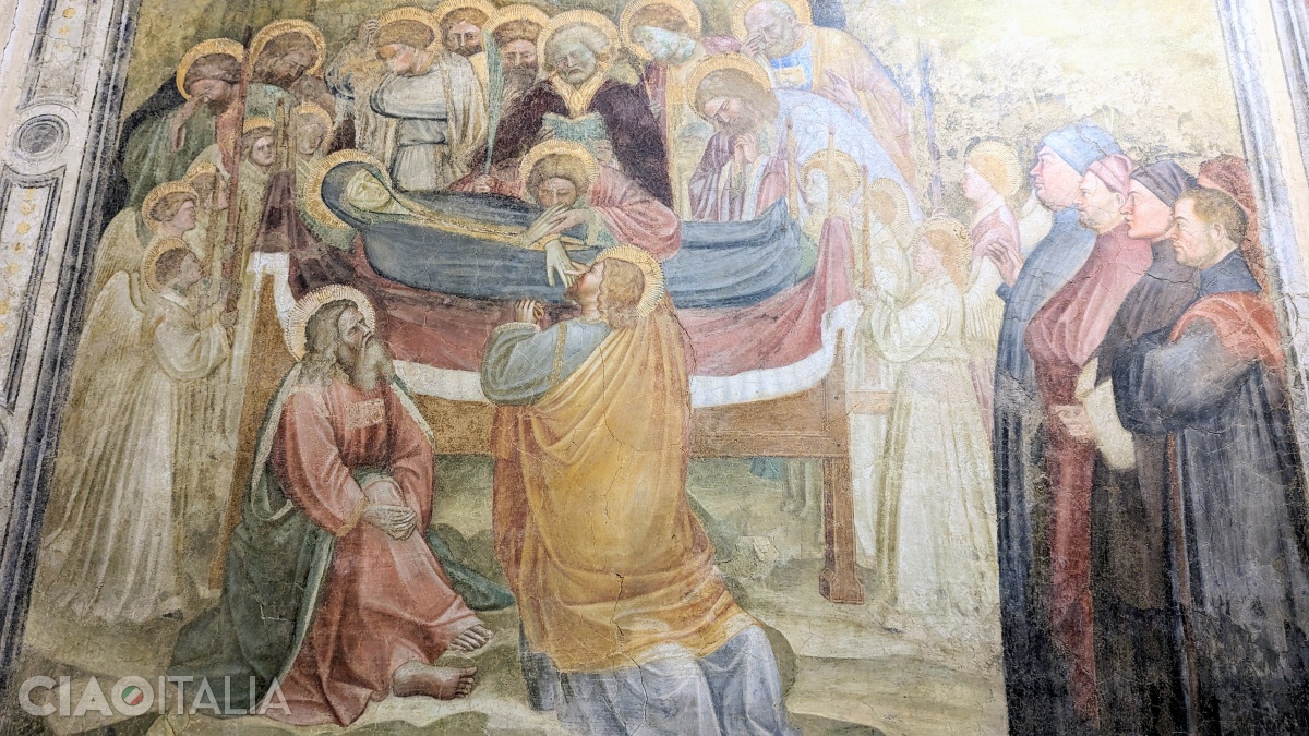 "The Dormition of the Virgin" (here too, on the right, the city's rulers appear, along with Petrarch and Pietro Bovi, depicted with his head uncovered).
