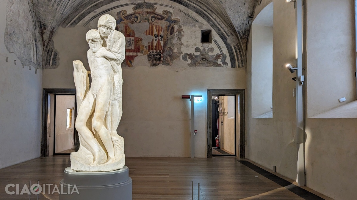 Michelangelo's Pietà Rondanini sculpture is displayed in Sforza Castle.