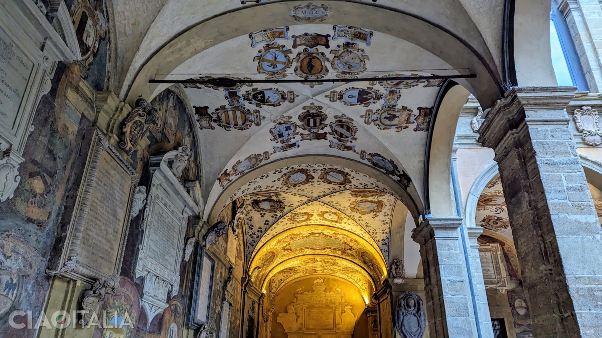 The painted arcades beneath Palazzo dell'Archiginnasio